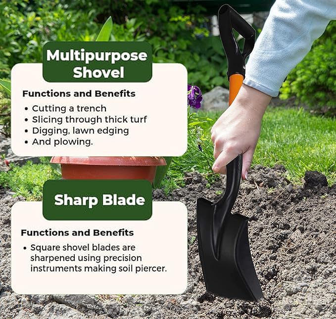 Ashman Short Handle Transfer Shovel (1 Pack) Kids Beach Shovel, Shovel for Digging 27-inch with Sturdy Blade, Small Garden Shovel, Kids Snow Shovel, Shovels for Gardening with D- Handle Gardening Tool