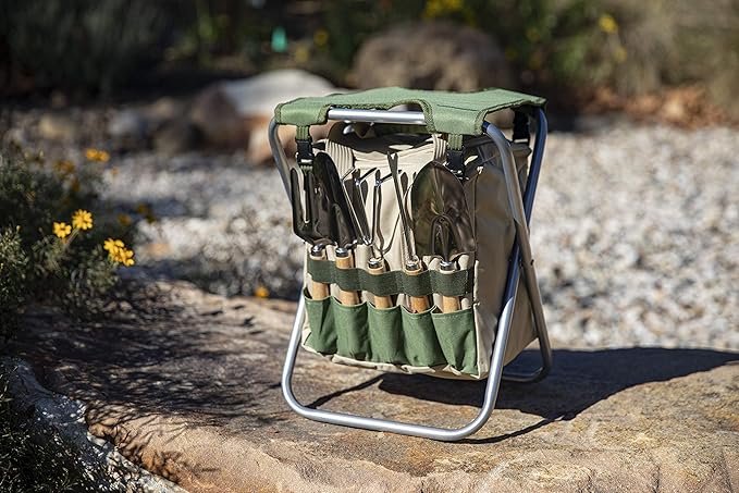 Picnic TIME Star Wars Darth Vader Gardener 5 Piece Gardening Tools Set with Garden Stool, Gardening Gifts, Garden Tool Set, (Olive Green with Beige Accents)