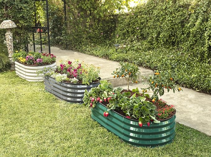Galvanized Raised Garden Beds Outdoor // 4×2×1 ft Planter Raised Beds for Gardening, Vegetables, Flowers // Large Metal Garden Box (Dark Green) // Patented Tool-Free Design