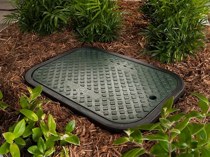 Rain Bird CPVBSTDEXT Professional Series 6" Extension Rectangular Sprinkler Valve Box, Black with Green Lid, 19" High