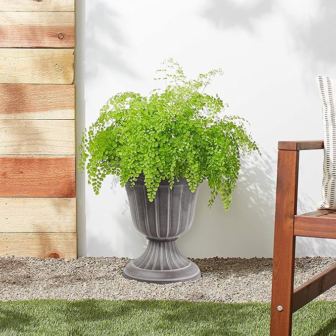 PL00CW Classic Traditional Plastic Urn Planter Indoor/Outdoor, 16" x 18", White Wash