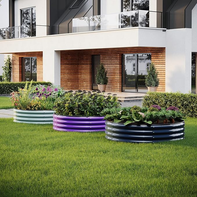 Galvanized Metal Planter Round Raised Garden Bed Kit for Gardening Outdoor，2x2x1ft Planter Grow Garden Box Raised Flower Bed，Round Galvanized Planter Outdoor Metal Fire Pit Ring