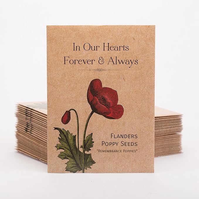 Bentley Seed Co. | Celebration of Life Funeral Favors for Guests | Non-GMO, Non-Coated Flanders Poppy Seed Packets in Our Hearts Forever and Always | Sentimental Memorial Service Gift | Pack of 25