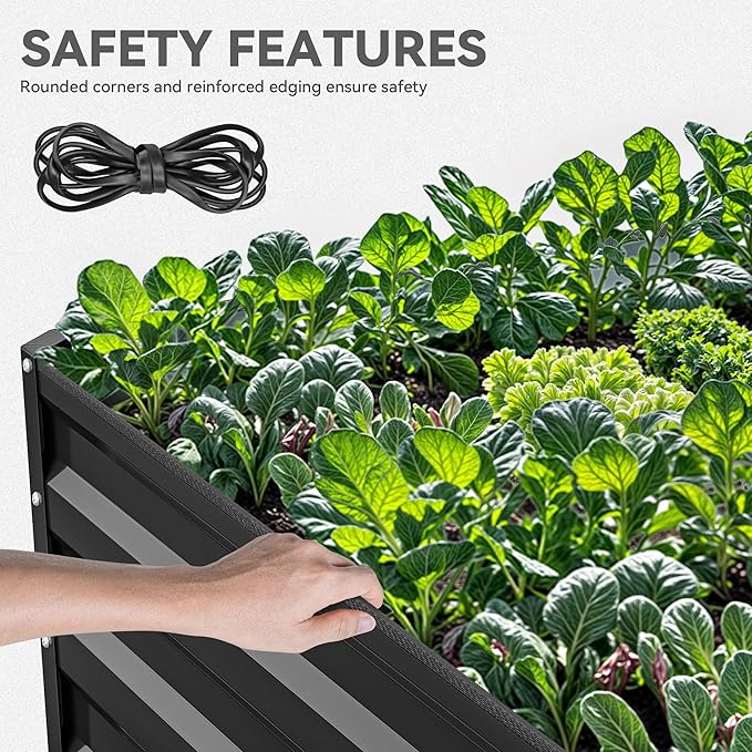 YITAHOME 8x4x2ft Large Raised Garden Bed Kit, Galvanized Metal Planter Box with Gloves, Ground Nails, Support Rod & Safety Rubber, Outdoor Above Ground Planters for Plants Vegetables Flowers, Black