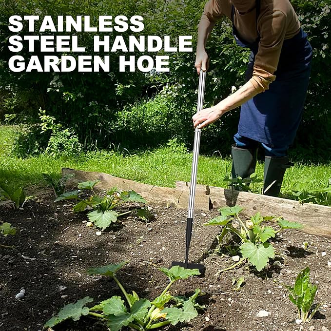 Triangle Garden Hoe, Carbon Steel Weed Remover Edger Lawn Tool with 57.5 Inches Stainless Steel Long Handle, Weed Puller Long Handle Hoe for Digging Weeding Hoeing Loosing Soil