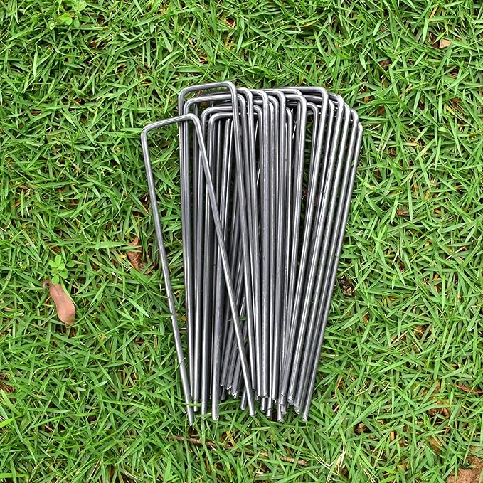 MySit 6" Garden Staples Landscape Stakes Ground Pins 200 Pack, Lawn Staples Weed Fabric Staple, Heavy Duty 11-Gauge(3.0mm) Steel Sod Anchor Securing Pegs for Securing Fabric
