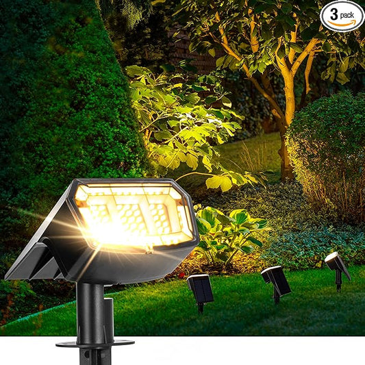 Solar Spotlights - 63LED Outdoor Solar Lights, 3 Pack, IP65 Waterproof, Warm Light