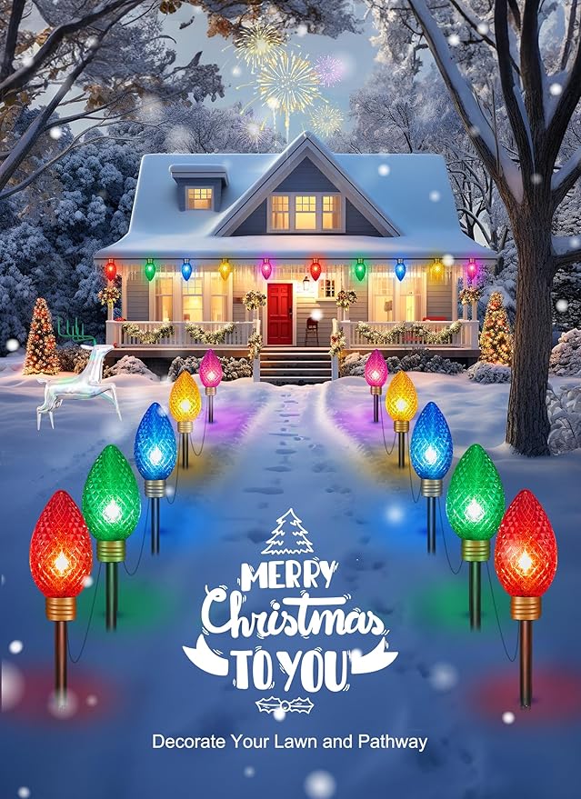Brightown Super Jumbo C9 Christmas Pathway Lights Outdoor - 11 Feet 5 LED Strawberry Jumbo C9 Pathway Lights, Giant Christmas Lights Outdoor Decorations for Lawn Holiday Yard Outside, Multicolor