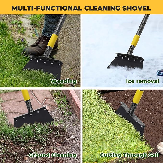 Garden Cleaning Shovel, 63" Adjustable Floor Scraper Long Handle Heavy Duty Tool, Multifunctional Flat Shovel Gardening Tools for Digging, Weeding,Scraping, Ice Remove (2 Blades)