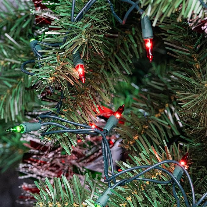 Dazzle Bright Battery Operated Christmas Lights, 2 Pack Total 32FT 100LED Clear Mini String Lights Waterproof with 8 Modes for Xmas Indoor Outdoor Yard Holiday Wedding Decorations (Red and Green)