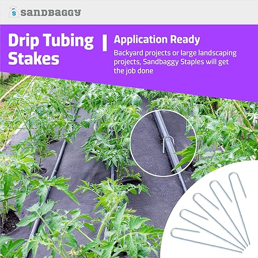 Sandbaggy 200-Pack DRIP TUBING Stakes Landscape Staples | 5 inch Length - 11 Gauge Heavy Duty | Drip Anchors | Landscape Pins | Garden Lawn Nails | Designed to Hold Drip Tubing Up to 1/2" Diameter