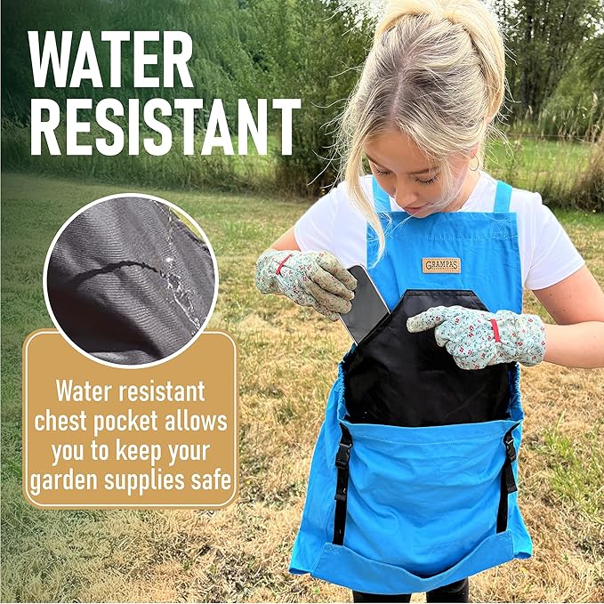 Grampa's Garden Apron - Cross Back Gardening Apron With Pockets For Women & Men | Harvest Apron with Large Kangaroo Pouch