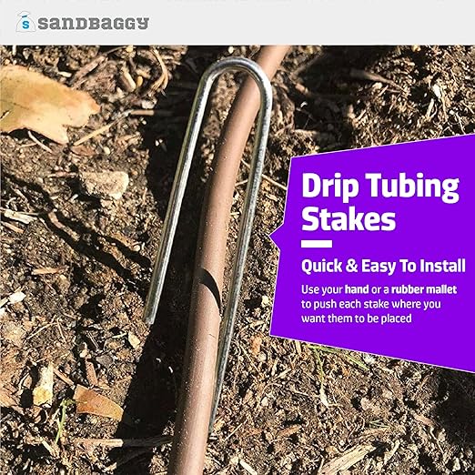 Sandbaggy 200-Pack DRIP TUBING Stakes Landscape Staples | 5 inch Length - 11 Gauge Heavy Duty | Drip Anchors | Landscape Pins | Garden Lawn Nails | Designed to Hold Drip Tubing Up to 1/2" Diameter