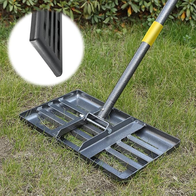 Lawn Leveling Rake with Smooth Eadge,Heavy Duty 17"x10" Lawn Leveling Rake with 6FT Adjustable Handle for Yard Garden Lawn Leveling, Soil Sand Spreading Dirt Top Dressing, Small Lawn Level Tool
