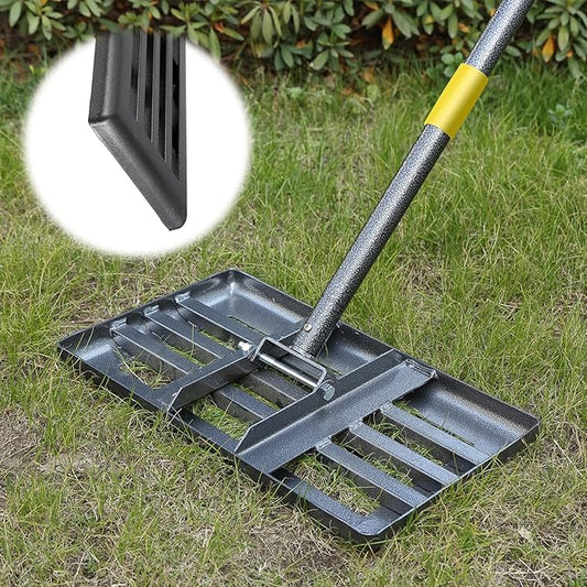 Lawn Leveling Rake with Smooth Eadge,Heavy Duty 17"x10" Lawn Leveling Rake with 6FT Adjustable Handle for Yard Garden Lawn Leveling, Soil Sand Spreading Dirt Top Dressing, Small Lawn Level Tool