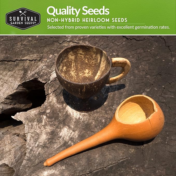 Survival Garden Seeds Dipper & Luffa Gourd Seeds for Planting – Grow Ornamental & Craft Gourds of Loofah & Dipper Variety in Your Home Vegetable Garden – Non-GMO Heirloom Seed Varieties