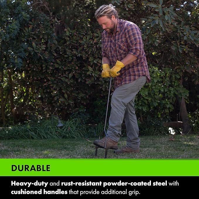 Yard Butler ID-6C Manual Lawn Coring Aerator - Grass Dethatching Turf Plug Core Aeration Tool - Grass Aerators for Small Yards - Loosen Compacted Soil - Gardening Hand Tools - Gray, 37 Inches