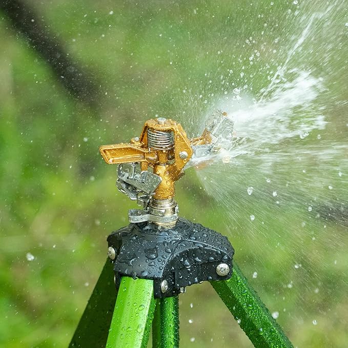 Hourleey 1/2 Inch Brass Impact Sprinkler, Heavy Duty Water Sprinkler Head, Adjustable 0-360 Degree Coverage Pattern, Watering Sprinkler with Nozzles for Large Patio Garden Irrigation (4 Pack)