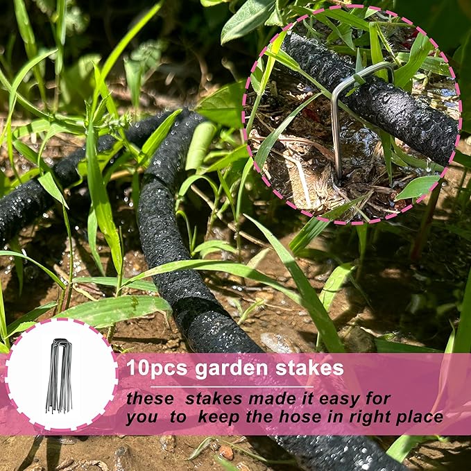 Rubber Soaker Hose, 1/2 inch, 50ft Garden Hose for Irrigation,Water-Saving up to 70%, Brass Connector Leak-Proof, Heavy-duty Hose, Watering for Trees,Lawns, Vegetables and Flowers.