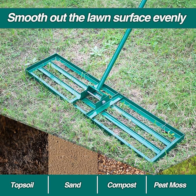 Thunderbay Lawn Leveling Rake 36'' X 10'' Heavy Duty Handle Garden Yard Ground Lawn Leveler