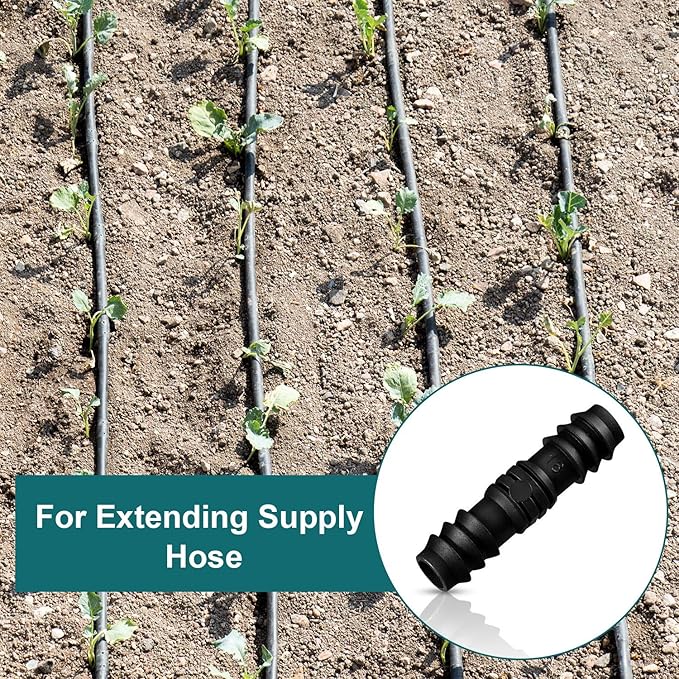 Maitys 8 Pieces Drip Irrigation Barbed Tee Fittings 1/2 Inch Universal Barbed Tee Fittings Connectors Drip Plastic Soaker Hose Connectors Hose End Stop, Black(Joiner)