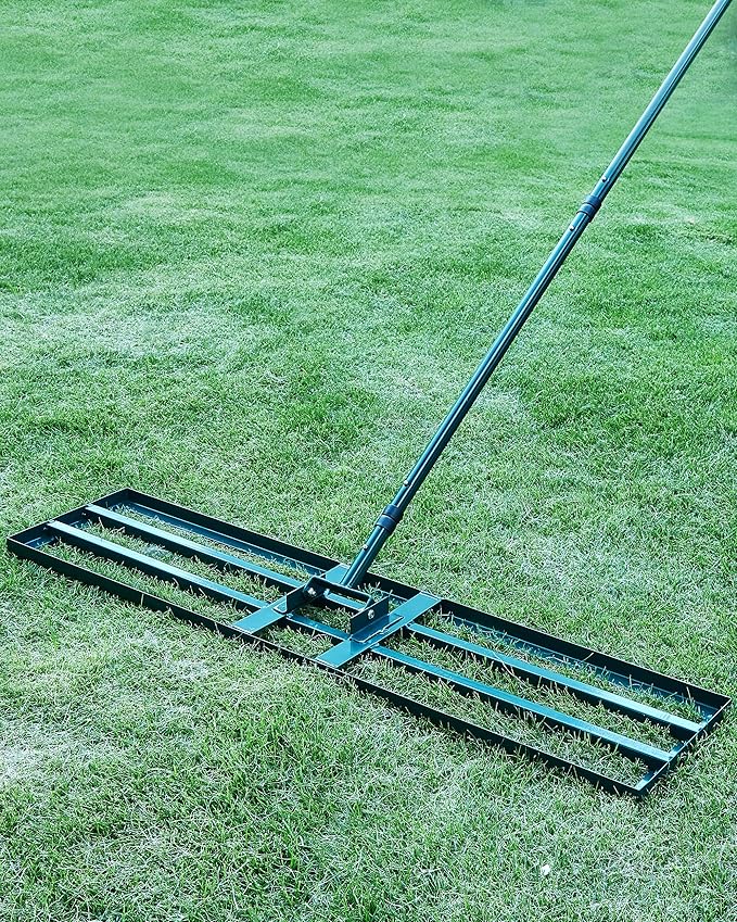 Lawn Leveling Rake,Stainless Steel Lawn Leveler with 45”x10” Ground Plate, 78” Adjustable Long Handle, Heavy Duty Large Level Lawn Tool for Grass, Golf Field, Level Soil or Dirt Ground Surfaces-Green