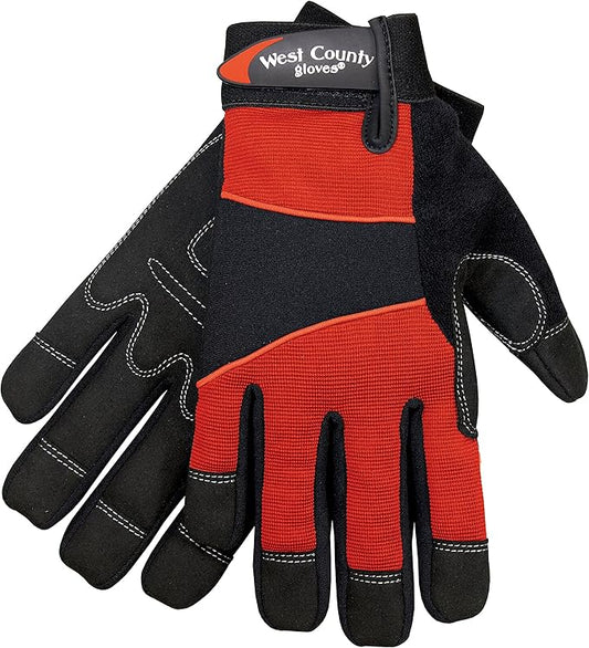 West County 013B/M Men's Gloves –Medium, Brick, Work Gloves with Four-Way Spandex Backing, Adjustable Cuff