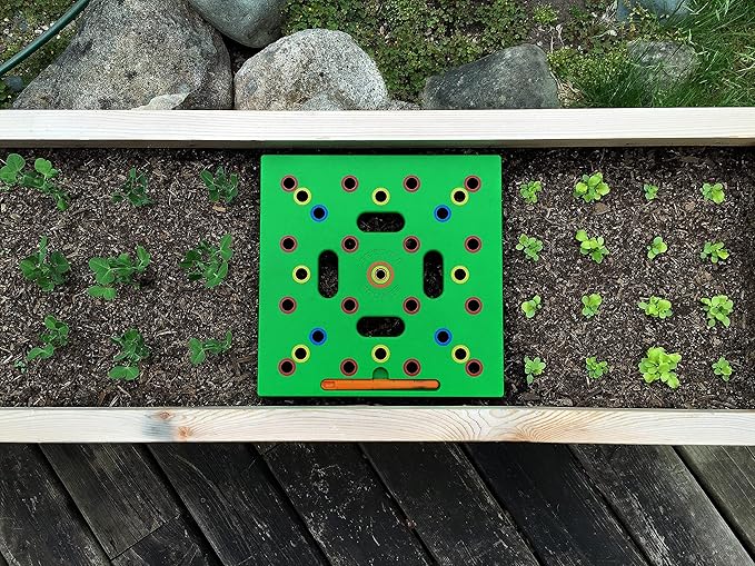 Seeding Square - Seed and Seedling Spacer Tool for Bigger Harvests, Organized Plants & Fewer Weeds – Color-Coded Gardening Template with Magnetic Dibber, Ruler & Planting Guide