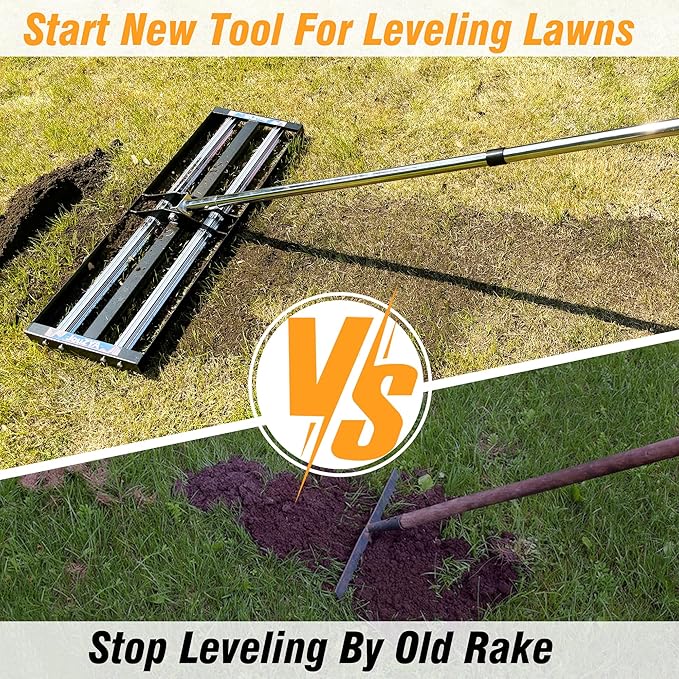 Updated Lawn Leveling Rake with Aluminum Roller, Stainless Steel 40"x10" Levelawn Tool , Heavy-Duty Lawn Leveler with 80" Extended Handle, Yard Leveling Rake Suit for Garden, Golf Lawn, Farm