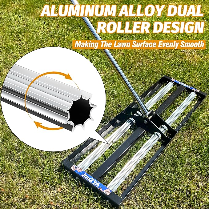 Updated Lawn Leveling Rake with Aluminum Roller, Stainless Steel 40"x10" Levelawn Tool , Heavy-Duty Lawn Leveler with 80" Extended Handle, Yard Leveling Rake Suit for Garden, Golf Lawn, Farm