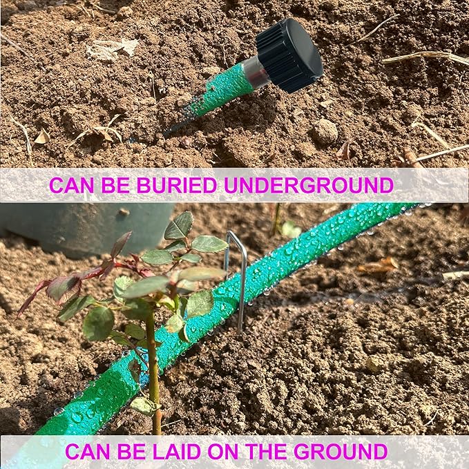 Soaker Hose 1/2inchx 50ft,Green Rubber Hose Water Saving up to 70%,Durable Flexible Soaker Hose that irrigation for Patio Lawn,Trees,Vegetables and Flowers. …