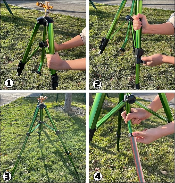 Biswing Impact Sprinkler Head on Tripod Base, Heavy Duty Lawn Sprinkler, 360 Degree Large Area Irrigation, Brass Sprinkler Nozzle & Solid Alloy Metal Extension Legs Flip Locks, 2 Pack