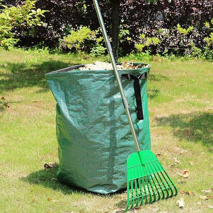 Gardzen 12 Tines Gardening Leaf Rake, Lightweight Steel Handle, Detachable, Ideal Camp Rake, Comes with Dustpan-Type Garden Bag